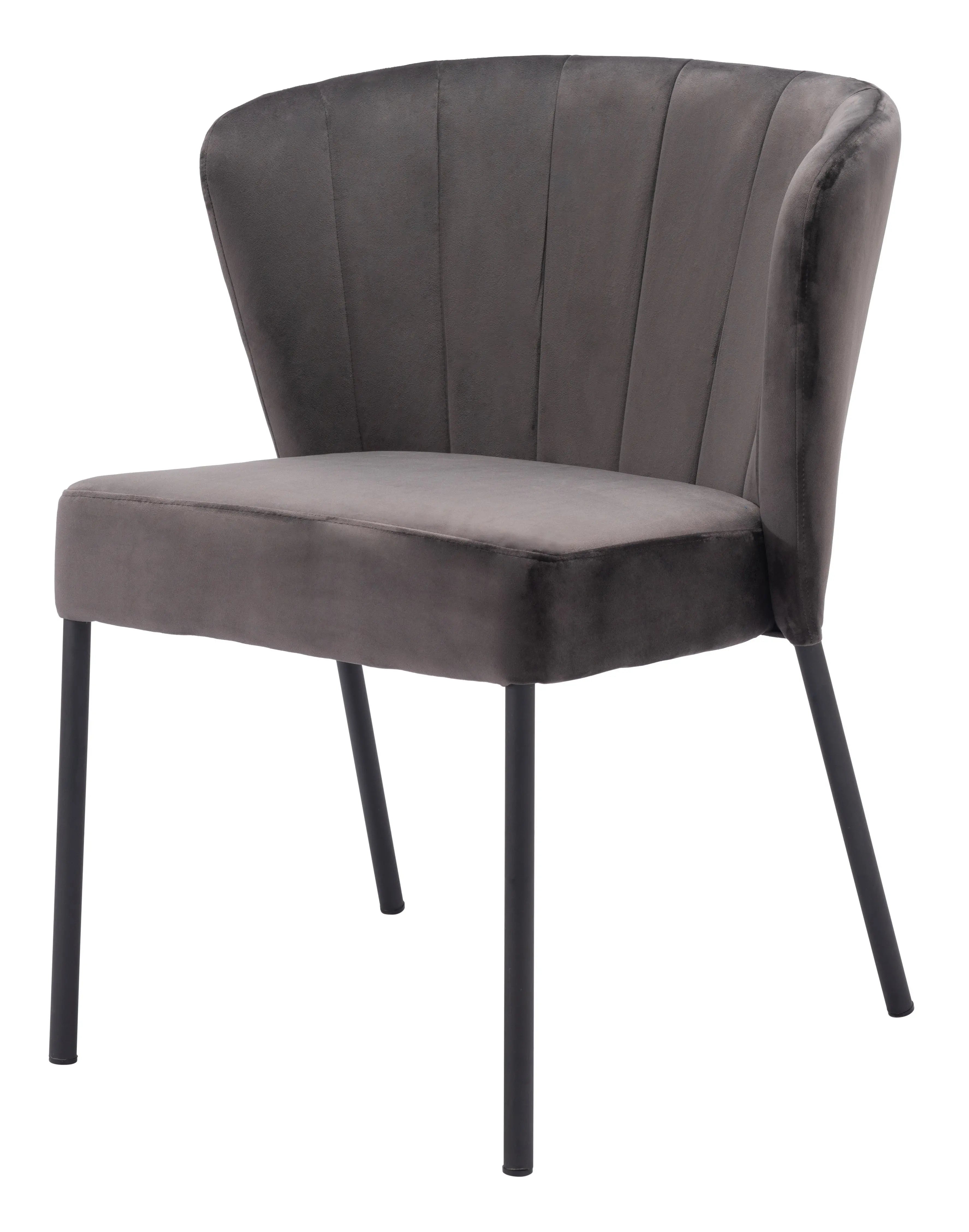 Set of Two Tufted Gray and Black Upholstered Velvet Dining Side Chairs Homeroots