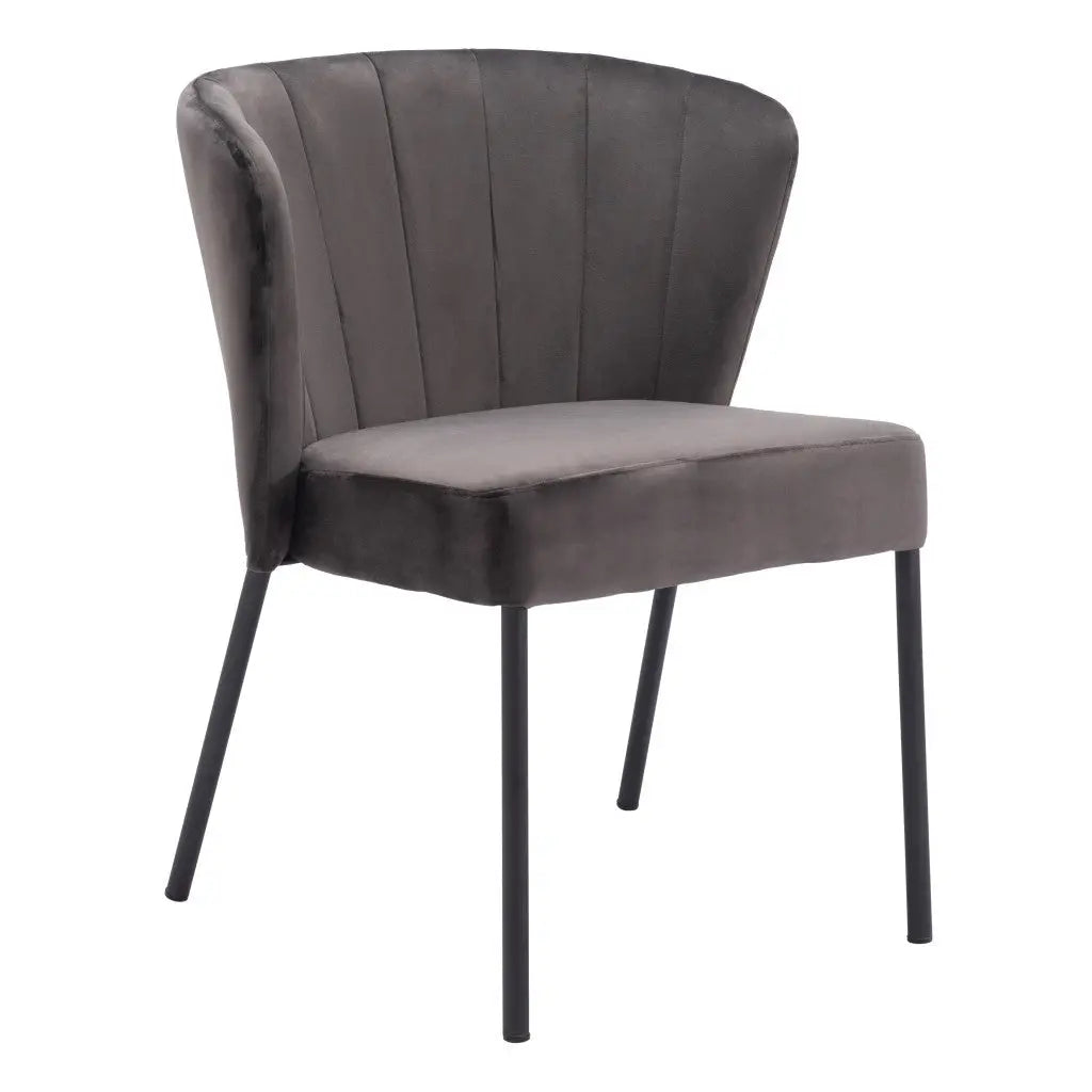 Set of Two Tufted Gray and Black Upholstered Velvet Dining Side Chairs Homeroots