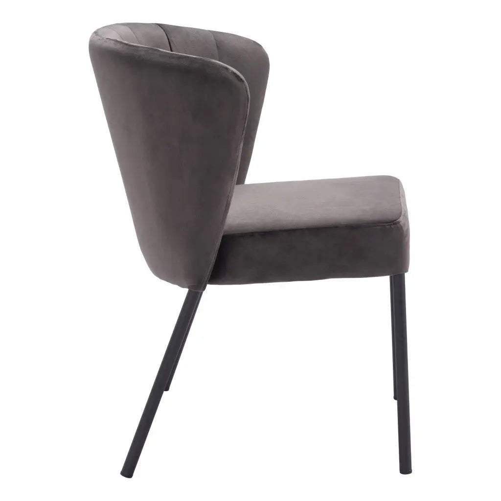 Set of Two Tufted Gray and Black Upholstered Velvet Dining Side Chairs Homeroots