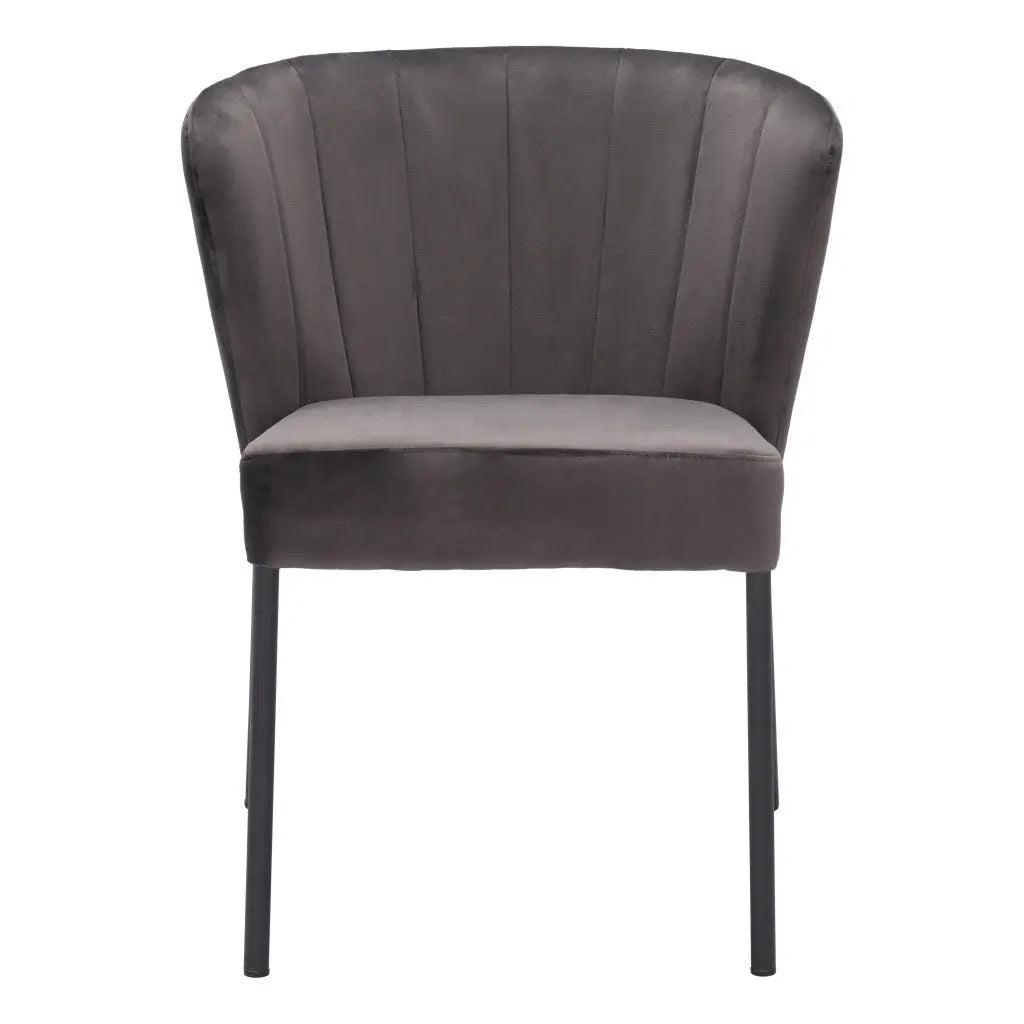 Set of Two Tufted Gray and Black Upholstered Velvet Dining Side Chairs Homeroots