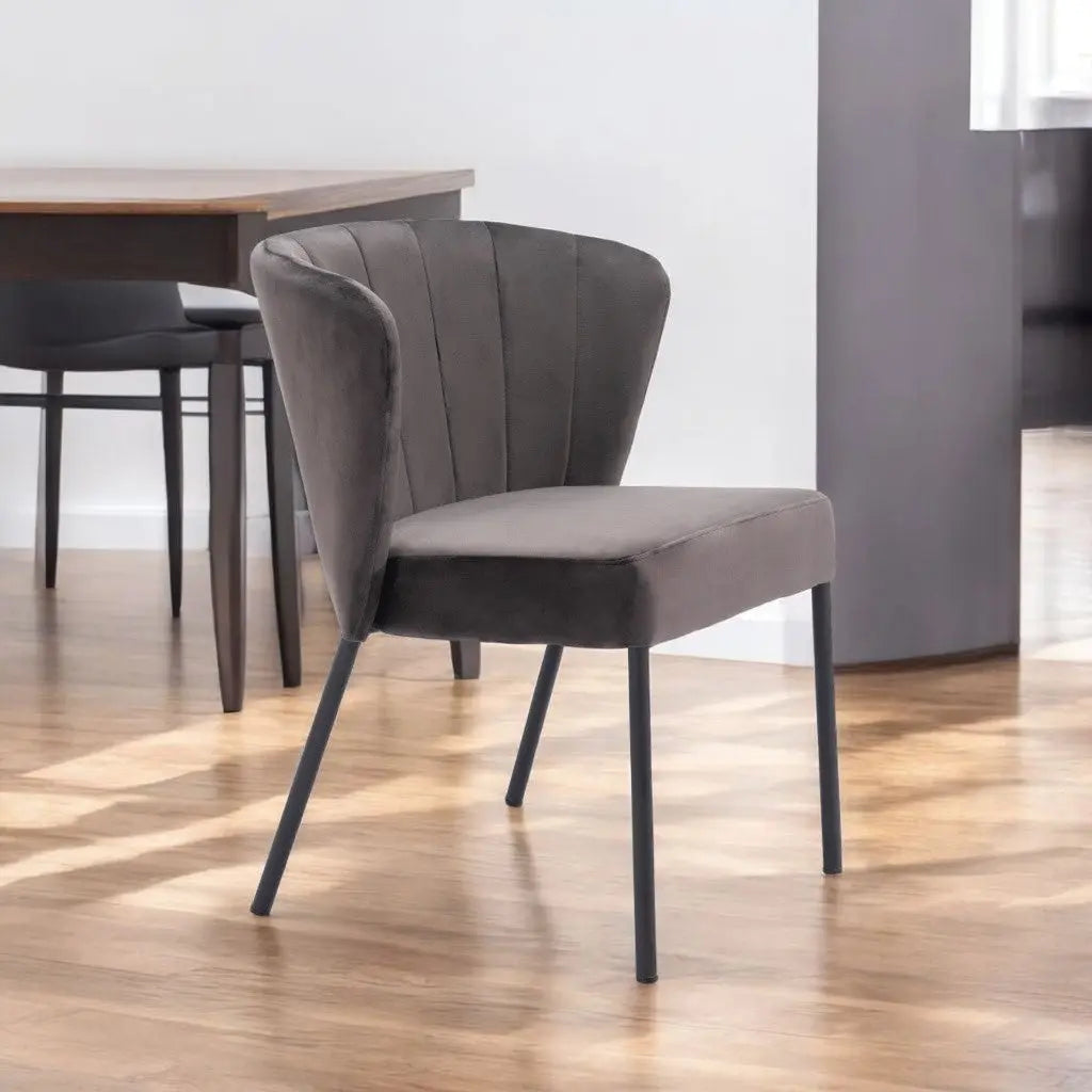 Set of Two Tufted Gray and Black Upholstered Velvet Dining Side Chairs Homeroots