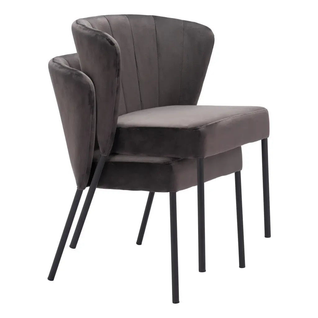 Set of Two Tufted Gray and Black Upholstered Velvet Dining Side Chairs Homeroots