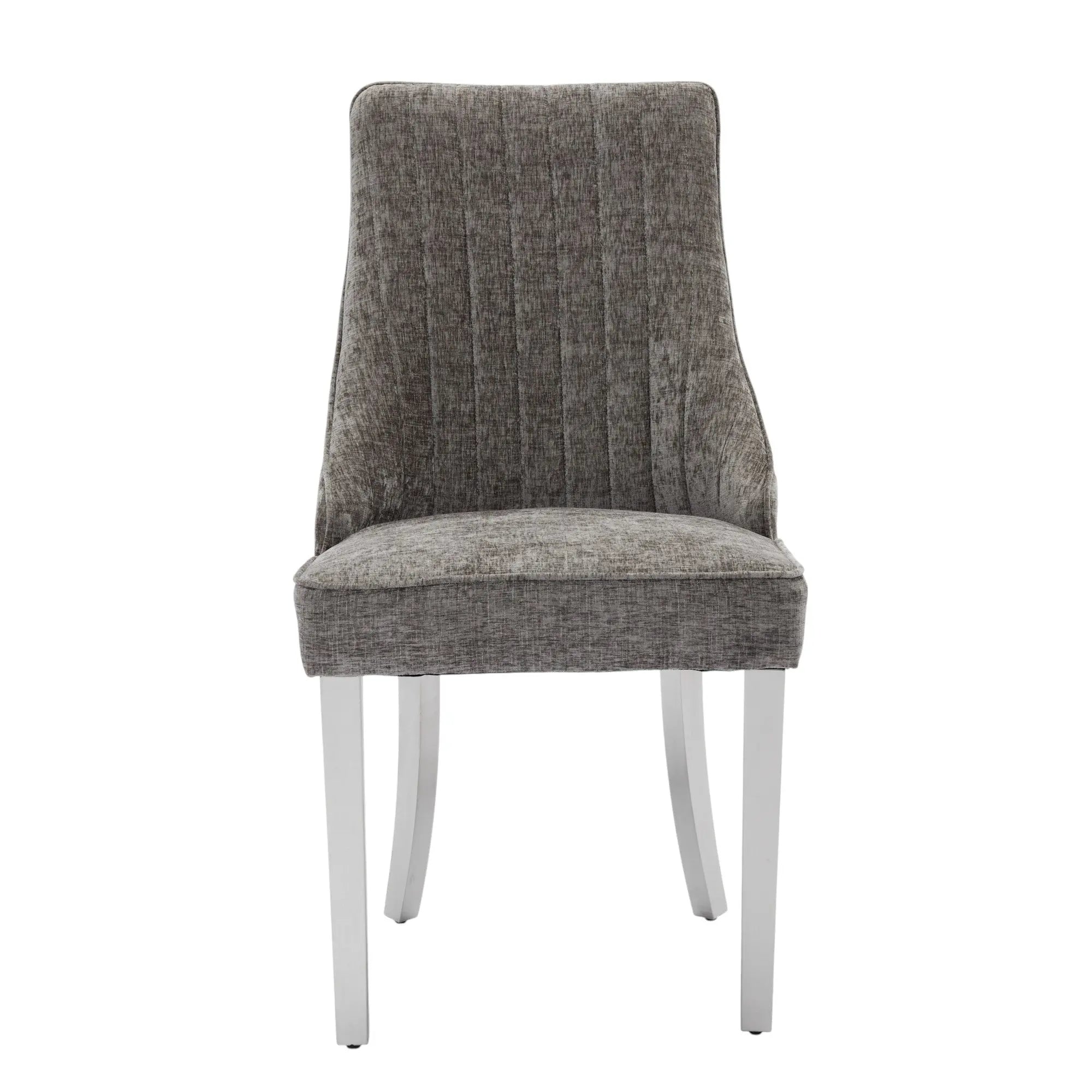 Set of Two Tufted Gray and Silver Upholstered And Stainless Steel Dining Side Chairs Homeroots
