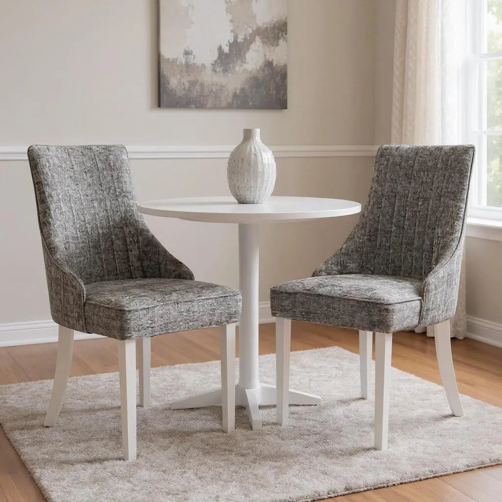 Set of Two Tufted Gray and Silver Upholstered And Stainless Steel Dining Side Chairs Homeroots