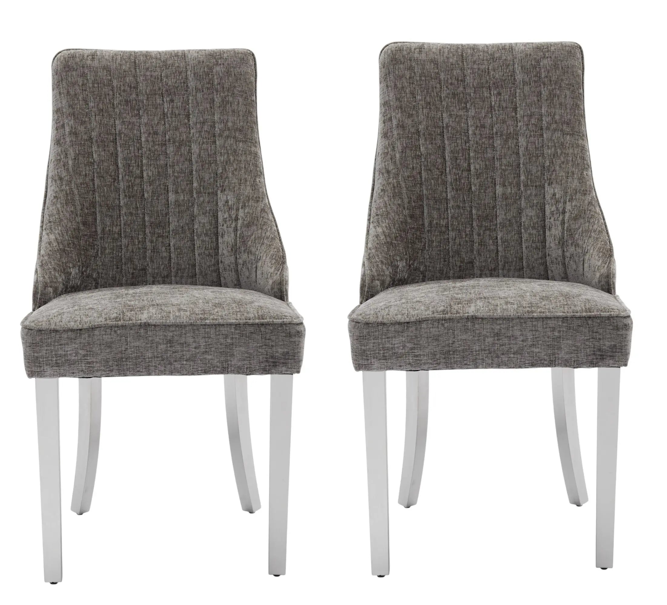 Set of Two Tufted Gray and Silver Upholstered And Stainless Steel Dining Side Chairs Homeroots