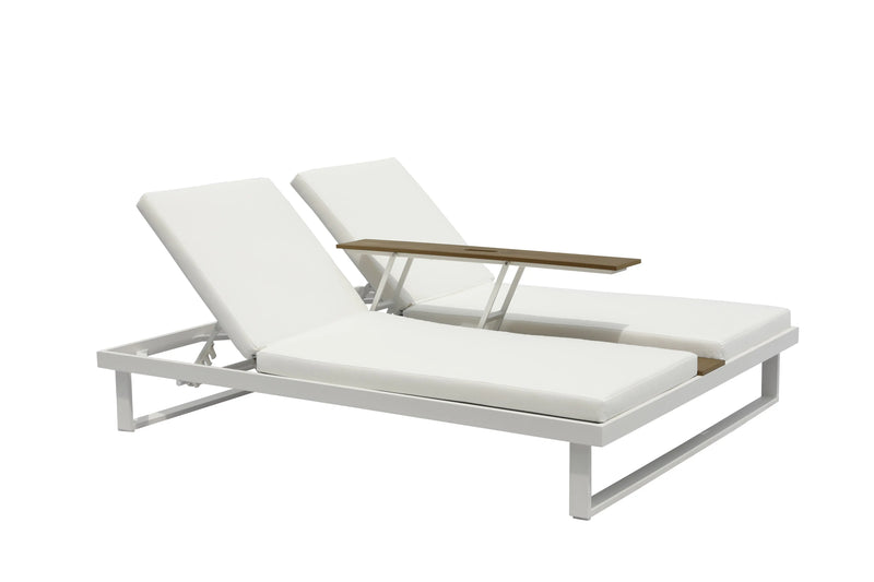 Set of Two White Aluminum Four Position Adjustable Outdoor Chaise Lounges with White Cushion Homeroots Outdoor