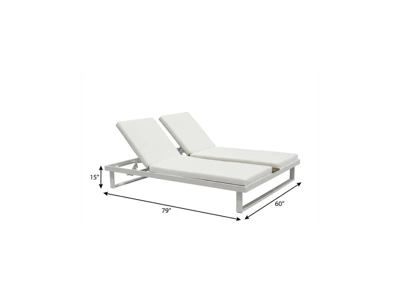 Set of Two White Aluminum Four Position Adjustable Outdoor Chaise Lounges with White Cushion Homeroots Outdoor