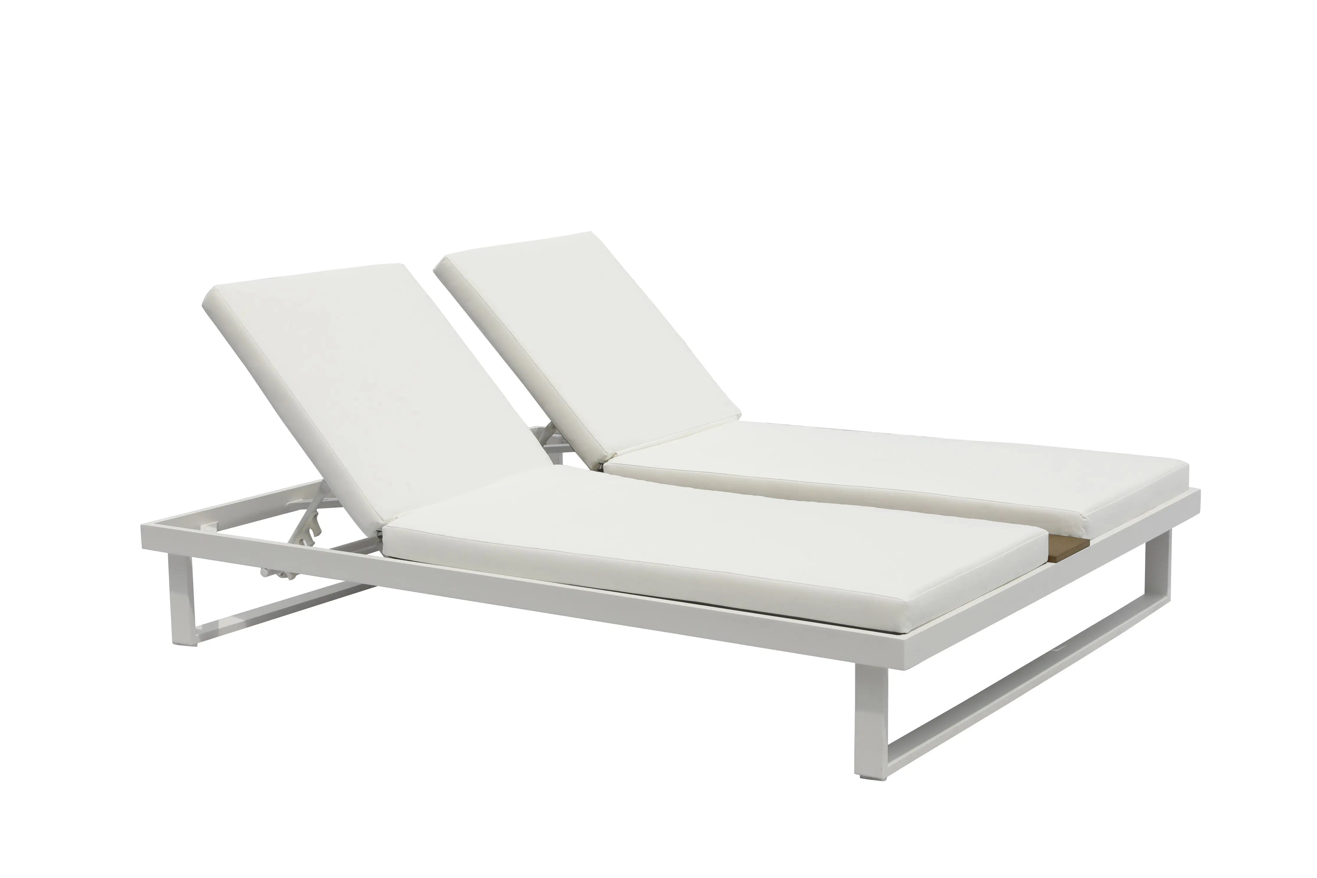 Set of Two White Aluminum Four Position Adjustable Outdoor Chaise Lounges with White Cushion Homeroots Outdoor