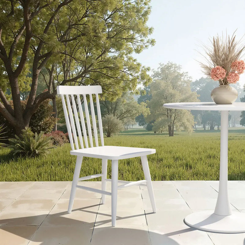 Set of Two White Aluminum Slat Back Dining Side Chairs - GreatEagleInc