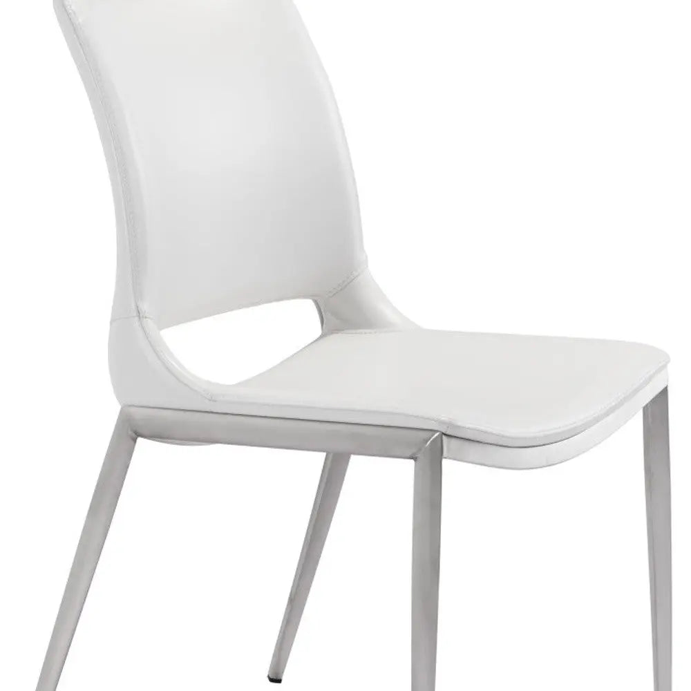 Set of Two White And Silver Upholstered Faux Leather Dining Side Chairs Homeroots Kitchen & Dining
