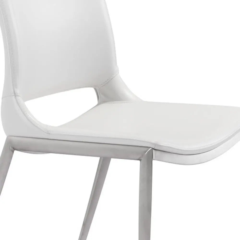 Set of Two White And Silver Upholstered Faux Leather Dining Side Chairs Homeroots Kitchen & Dining