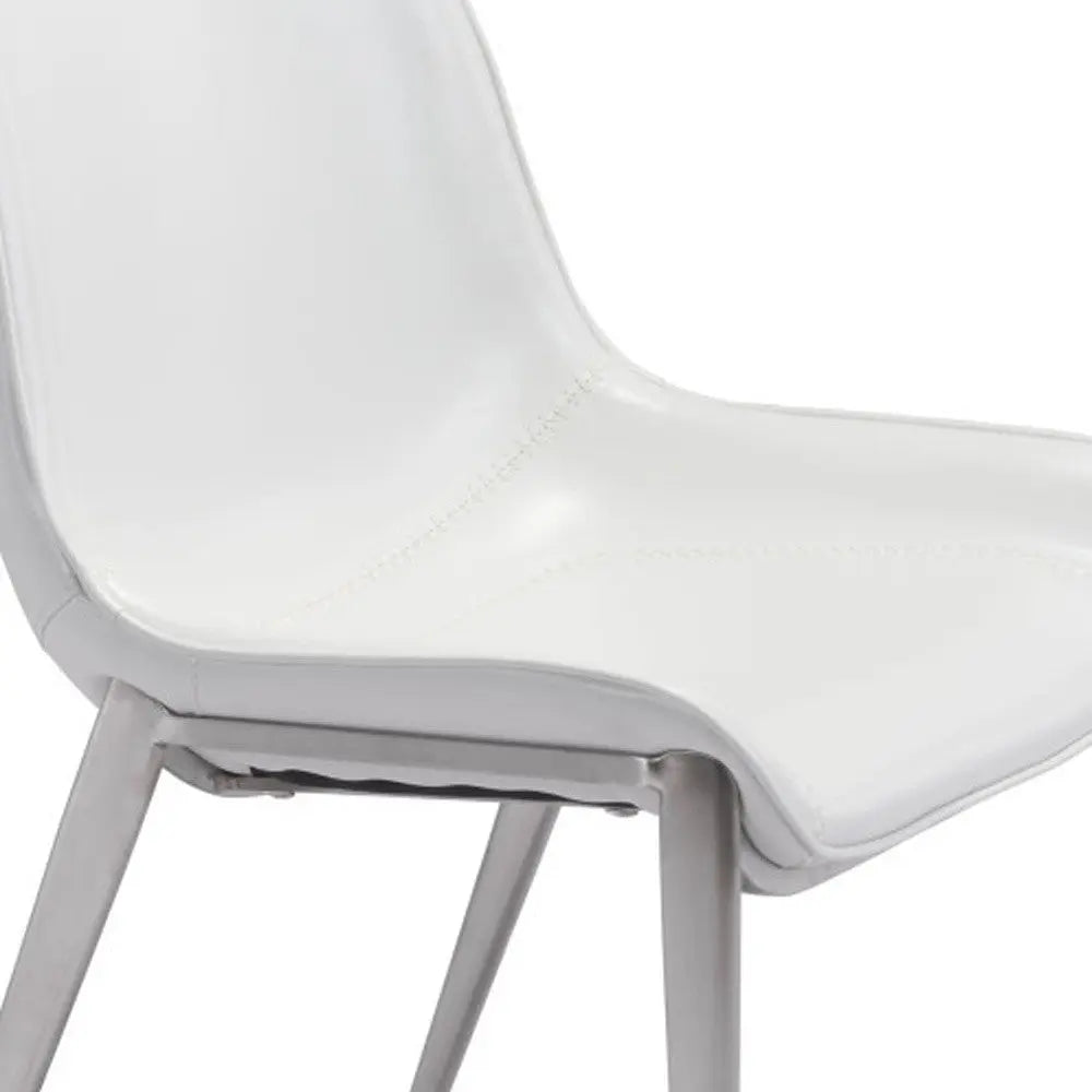 Set of Two White And Silver Upholstered Faux Leather Open Back Dining Side Chairs Homeroots Kitchen & Dining