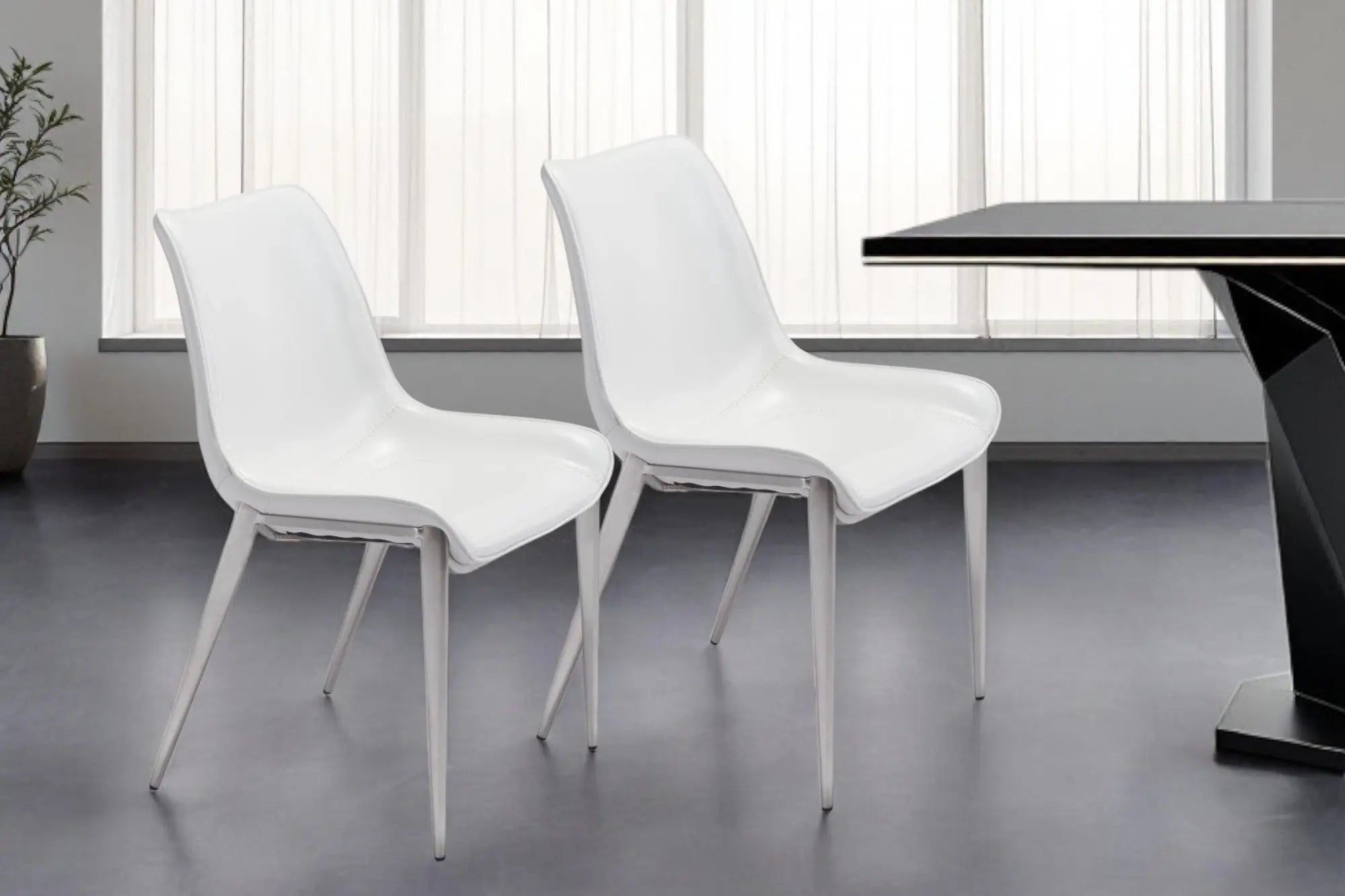 Set of Two White And Silver Upholstered Faux Leather Open Back Dining Side Chairs Homeroots Kitchen & Dining