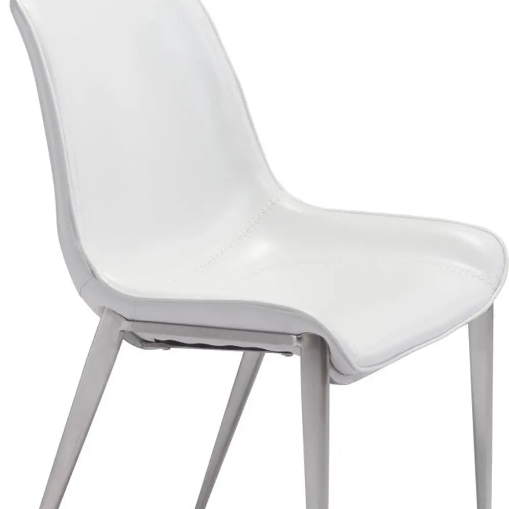 Set of Two White And Silver Upholstered Faux Leather Open Back Dining Side Chairs Homeroots Kitchen & Dining