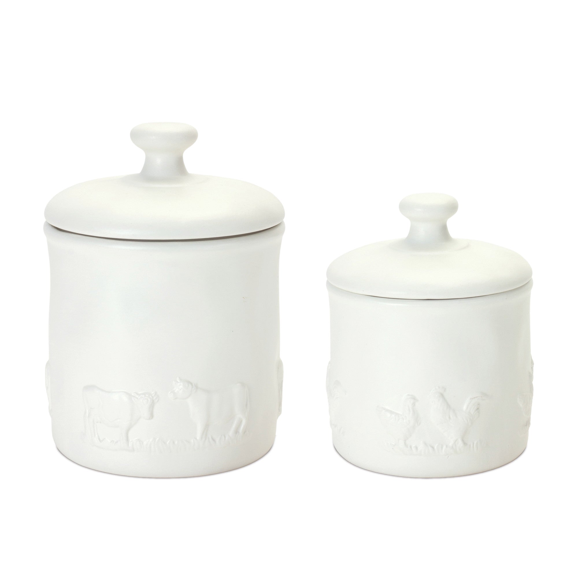 Set of Two White Ceramic Storage Canisters Homeroots Kitchen & Dining