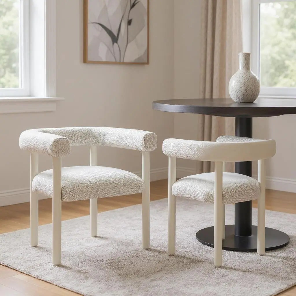 Set of Two White Upholstered And Aluminum Open Back Dining Arm Chairs Homeroots
