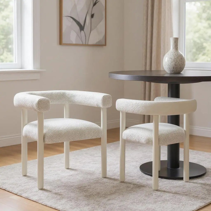 Set of Two White Upholstered And Aluminum Open Back Dining Arm Chairs Homeroots