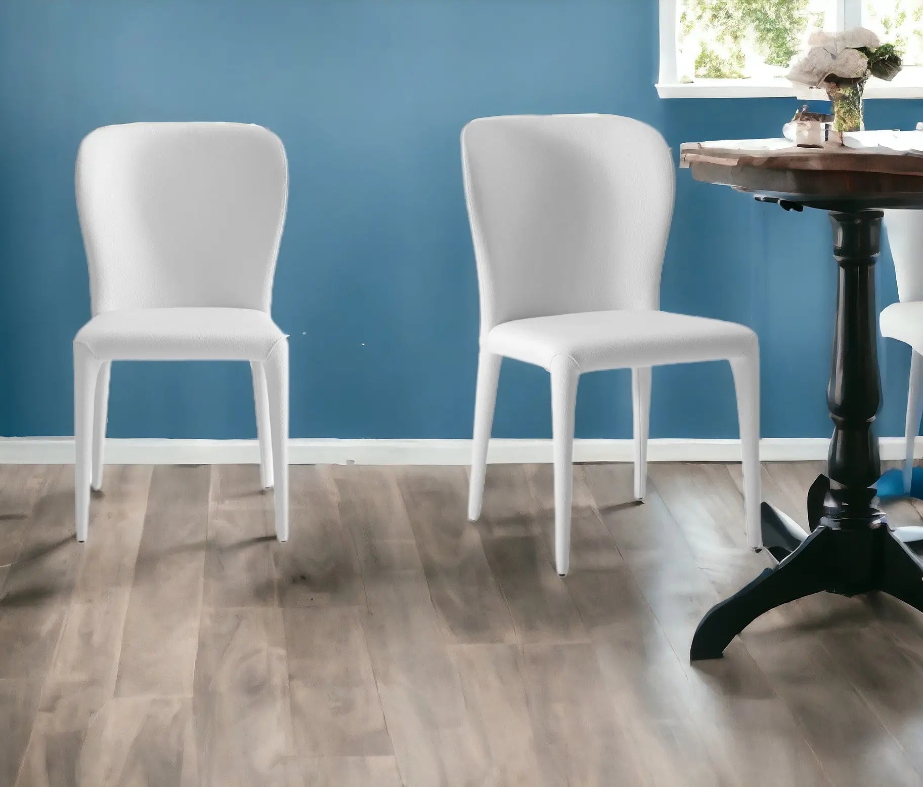 Set of Two White Upholstered Faux Leather Dining Side Chairs Homeroots Kitchen & Dining