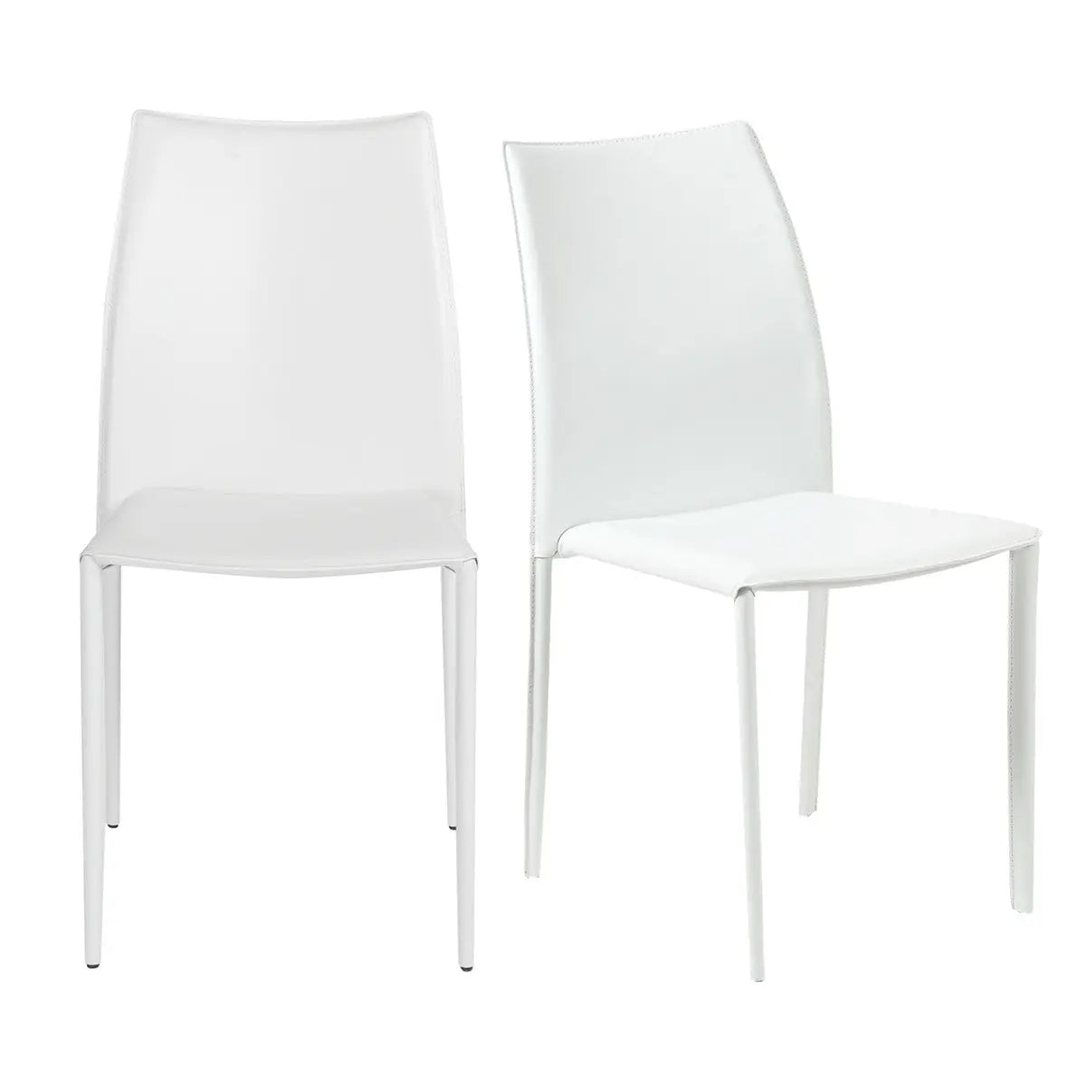 Set of Two White Upholstered Leather Dining Side Chairs Homeroots Kitchen & Dining
