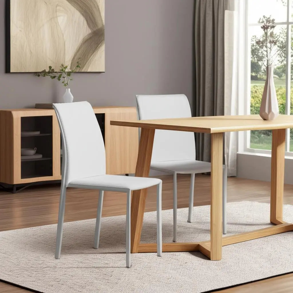 Set of Two White Upholstered Leather Dining Side Chairs Homeroots Kitchen & Dining