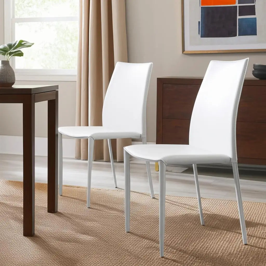 Set of Two White Upholstered Leather Dining Side Chairs Homeroots Kitchen & Dining