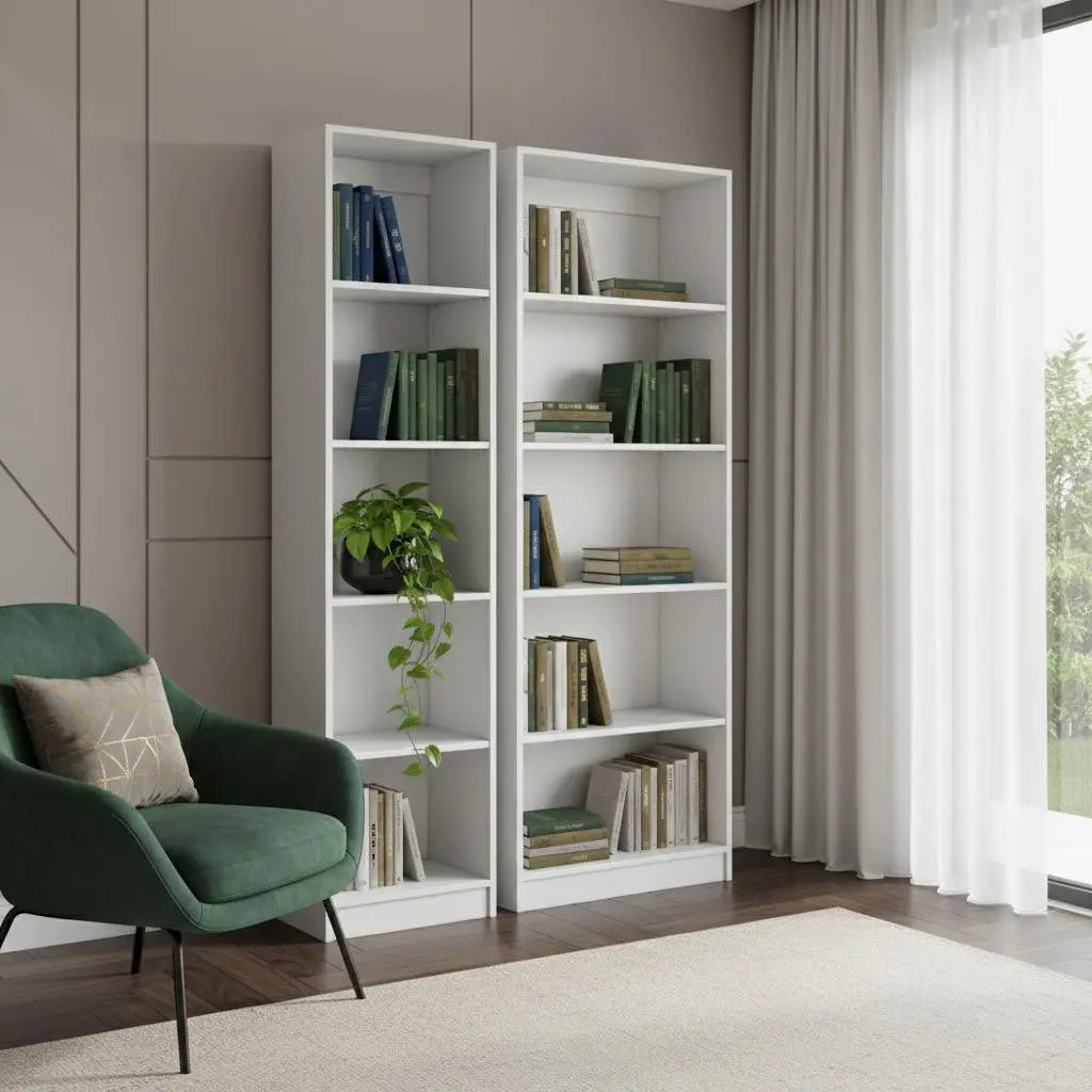 Set of Two White Wood Five Tier Modular Bookcase Homeroots Office