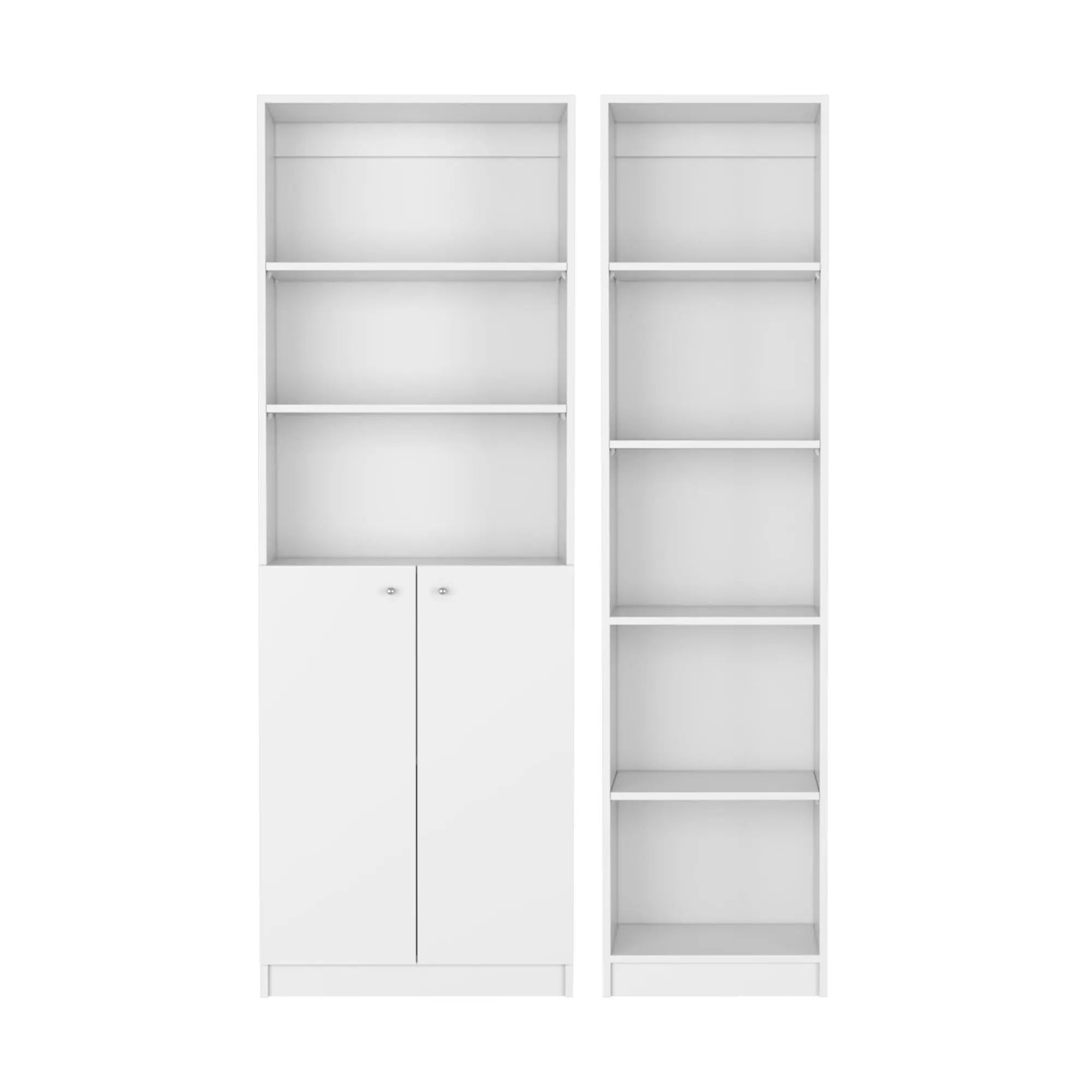 Set of Two White Wood Five Tier Modular Bookcase with Two Doors Homeroots Office