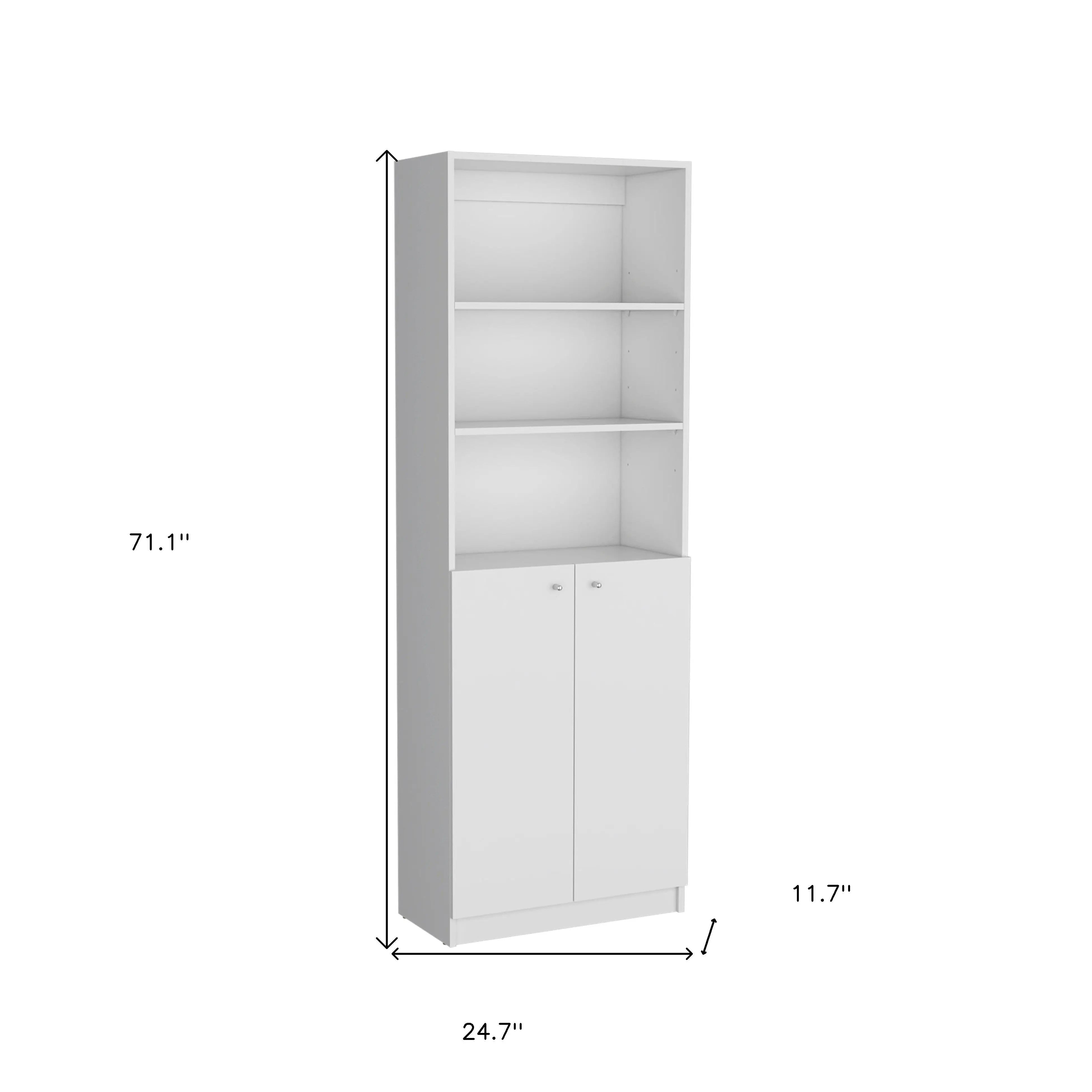 Set of Two White Wood Five Tier Modular Bookcase with Two Doors Homeroots Office