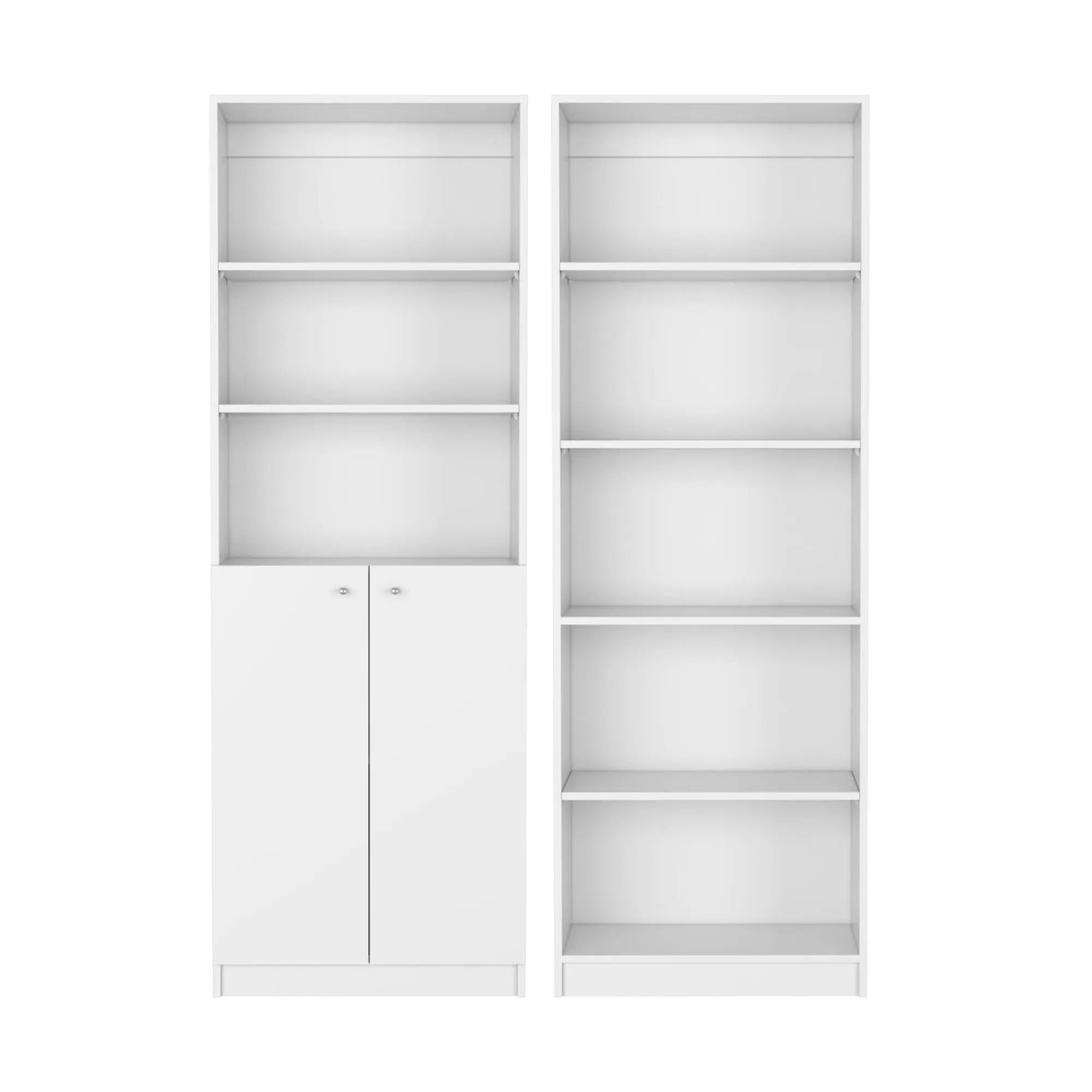 Set of Two White Wood Five Tier Modular Bookcase with Two Doors Homeroots Office
