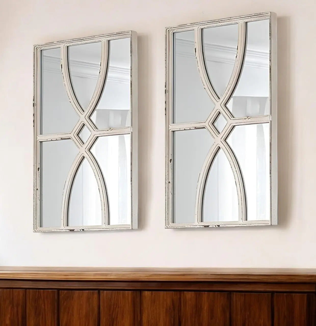 Set of Two White Wood Framed Accent Mirror Homeroots Bed & Bath
