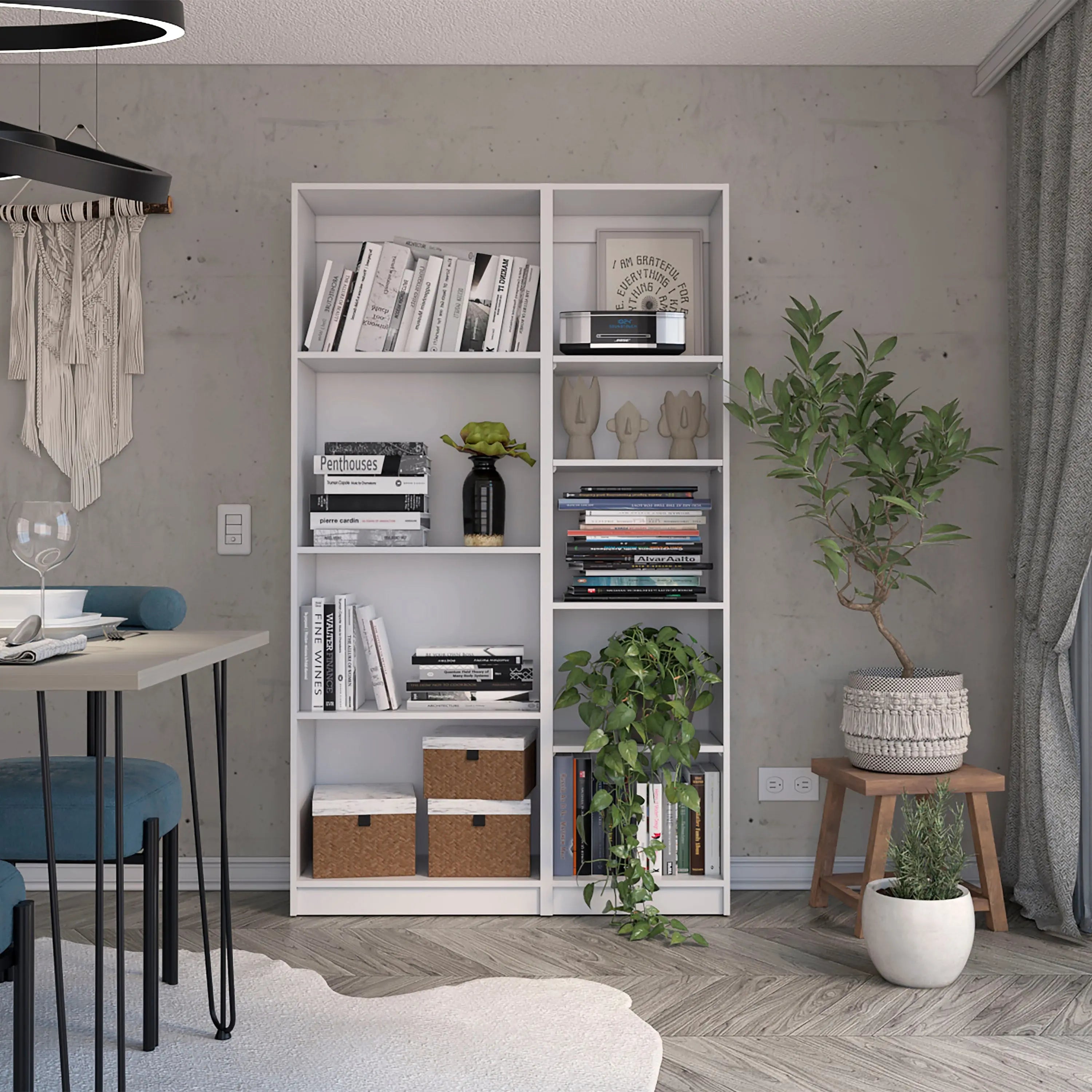 Set of Two White Wood Nine Tier Modular Bookcase Homeroots Office