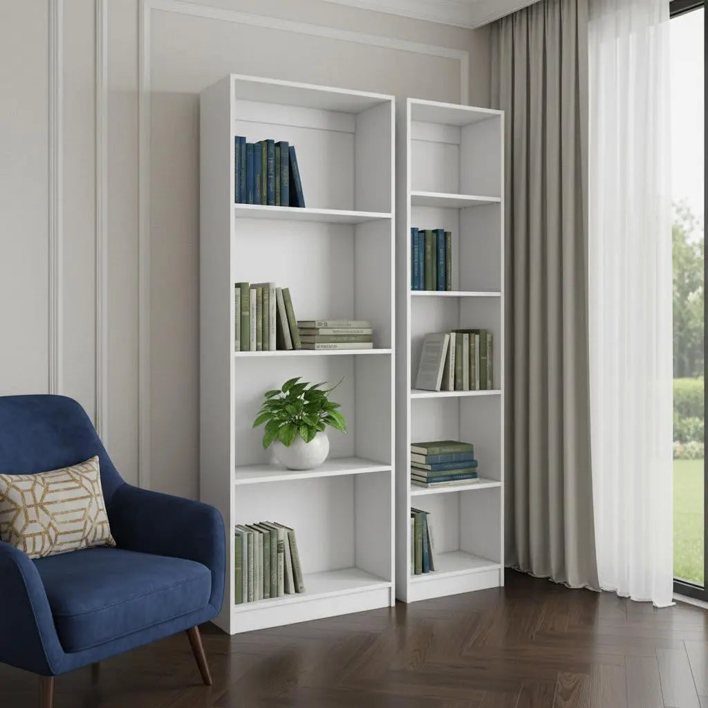 Set of Two White Wood Nine Tier Modular Bookcase Homeroots Office