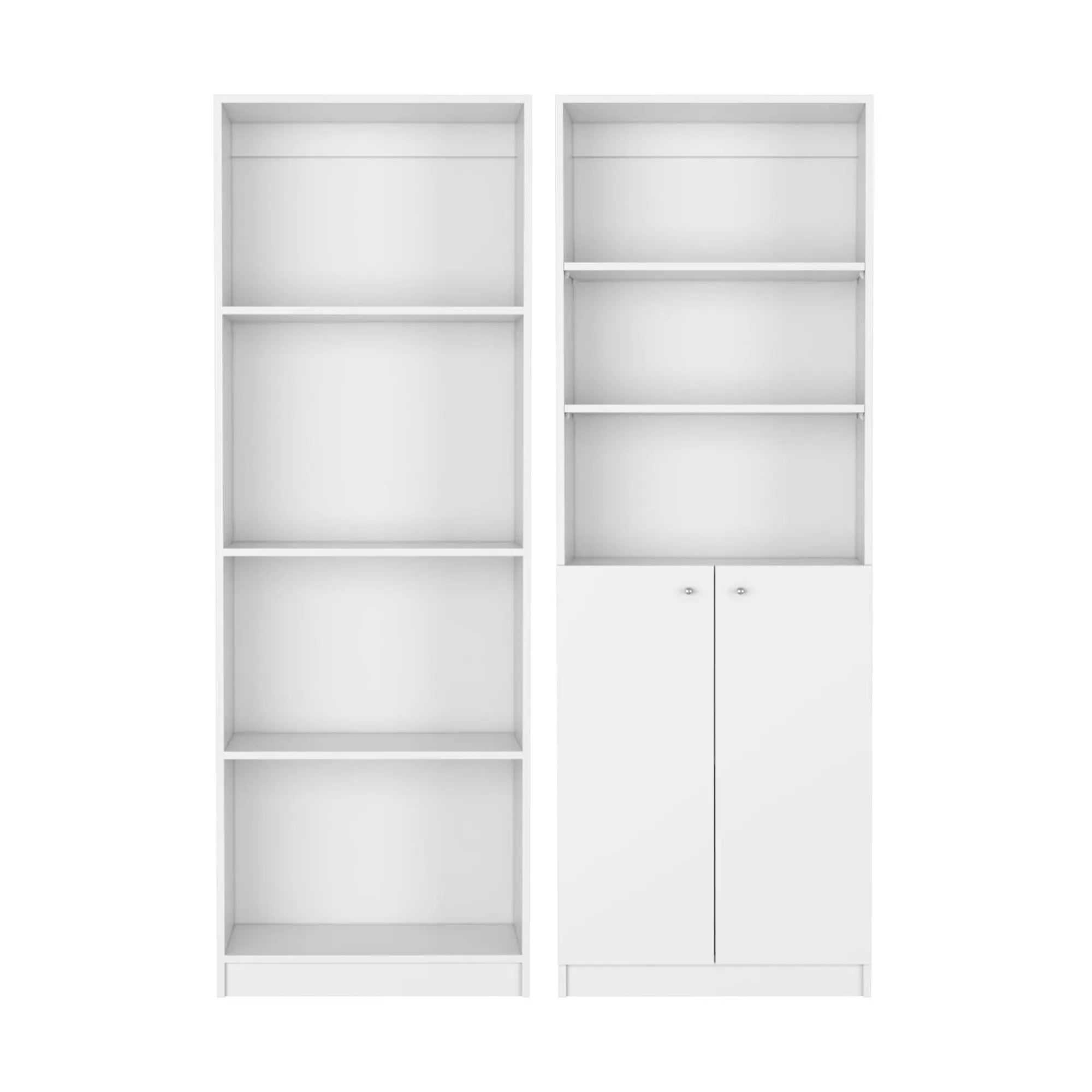 Set of Two White Wood Seven Tier Modular Bookcase with Two Doors Homeroots Office