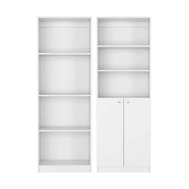 Set of Two White Wood Seven Tier Modular Bookcase with Two Doors Homeroots Office
