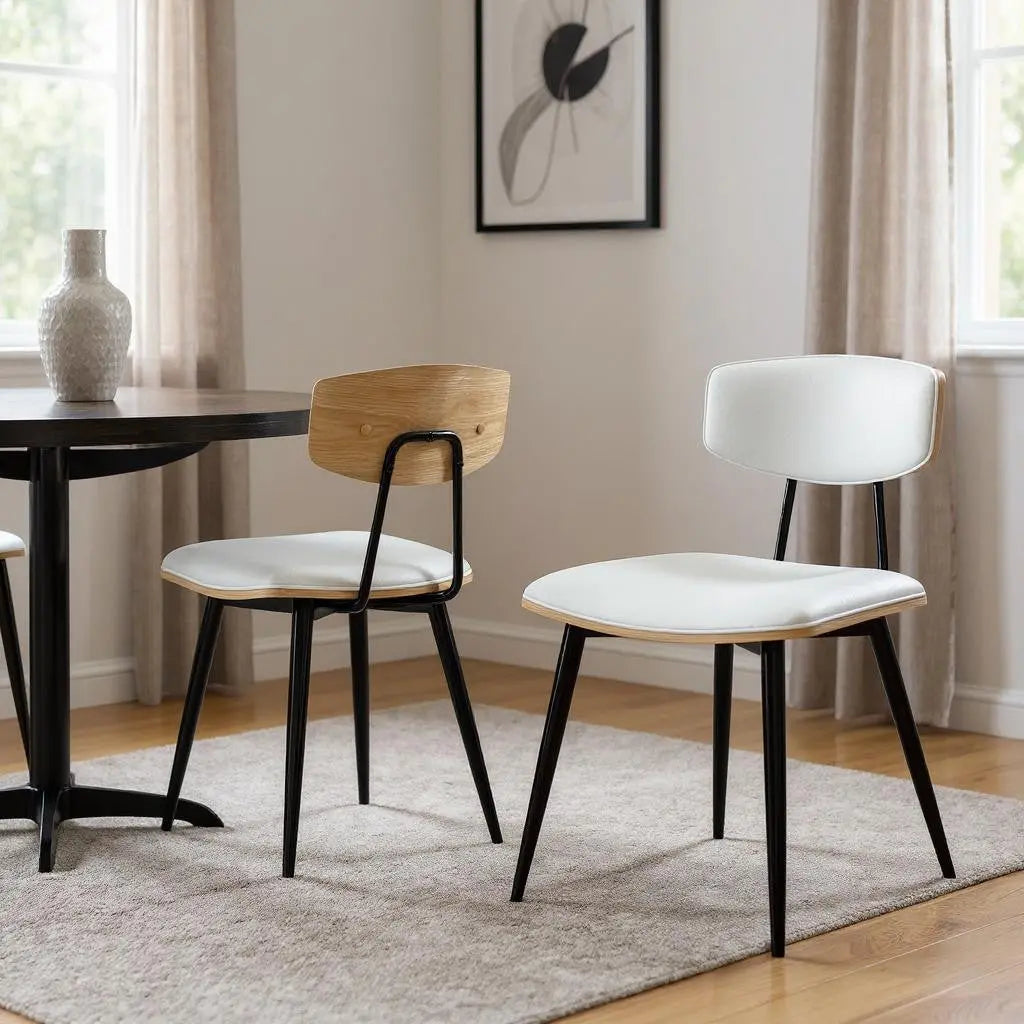 Set of Two White and Black Solid Wood Dining Parsons Chairs Homeroots Kitchen & Dining