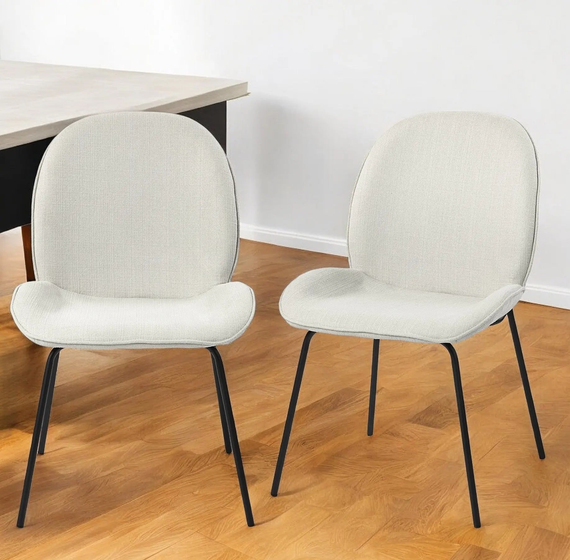 Set of Two White and Black Upholstered Fabric Dining Side Chairs Homeroots Kitchen & Dining