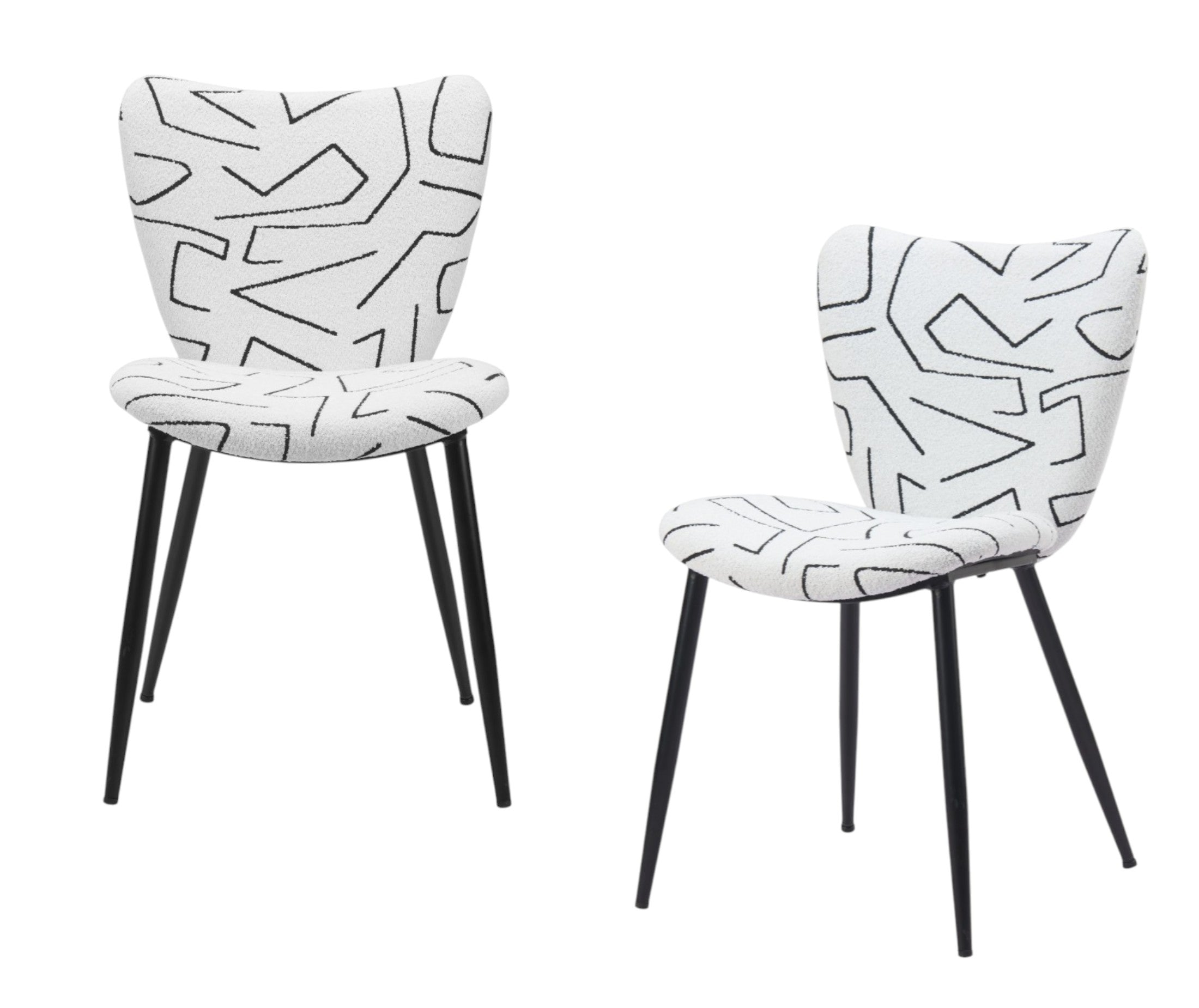 Set of Two White and Black Upholstered Faux Shearling Dining Side Chairs - GreatEagleInc