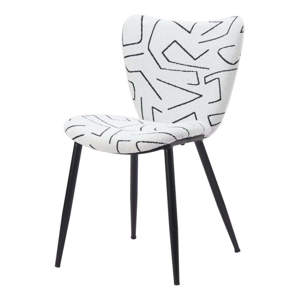 Set of Two White and Black Upholstered Faux Shearling Dining Side Chairs - GreatEagleInc