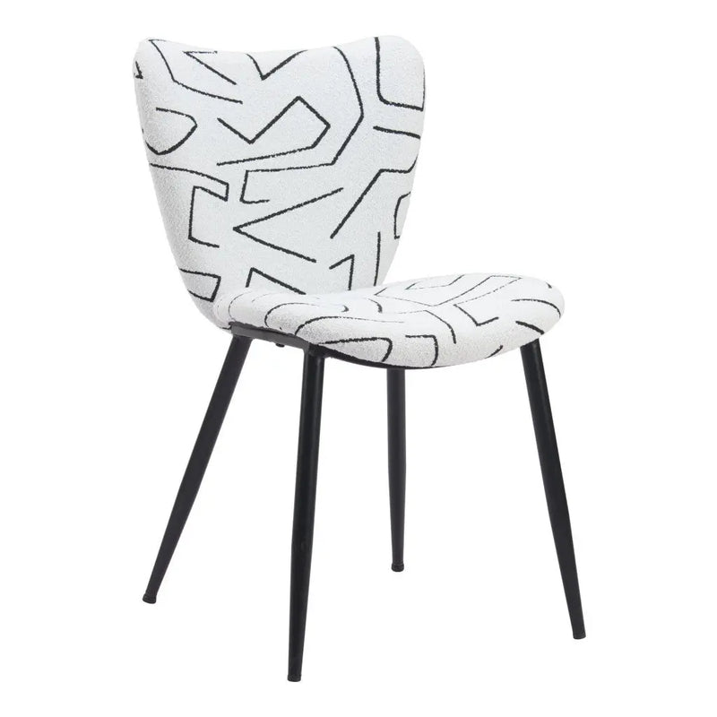 Set of Two White and Black Upholstered Faux Shearling Dining Side Chairs - GreatEagleInc
