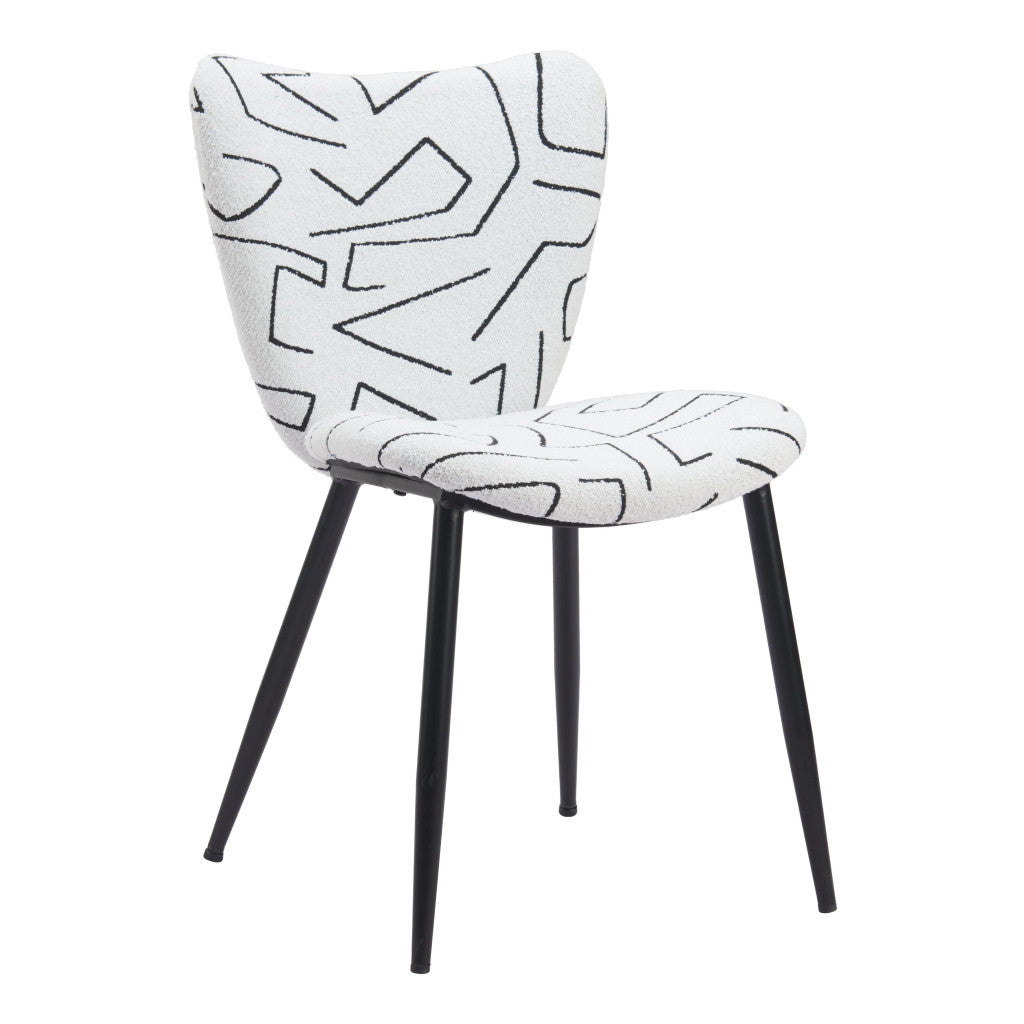 Set of Two White and Black Upholstered Faux Shearling Dining Side Chairs - GreatEagleInc