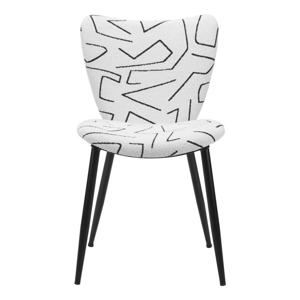 Set of Two White and Black Upholstered Faux Shearling Dining Side Chairs - GreatEagleInc