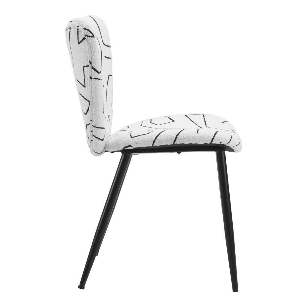 Set of Two White and Black Upholstered Faux Shearling Dining Side Chairs - GreatEagleInc