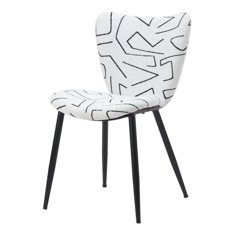 Set of Two White and Black Upholstered Faux Shearling Dining Side Chairs - GreatEagleInc