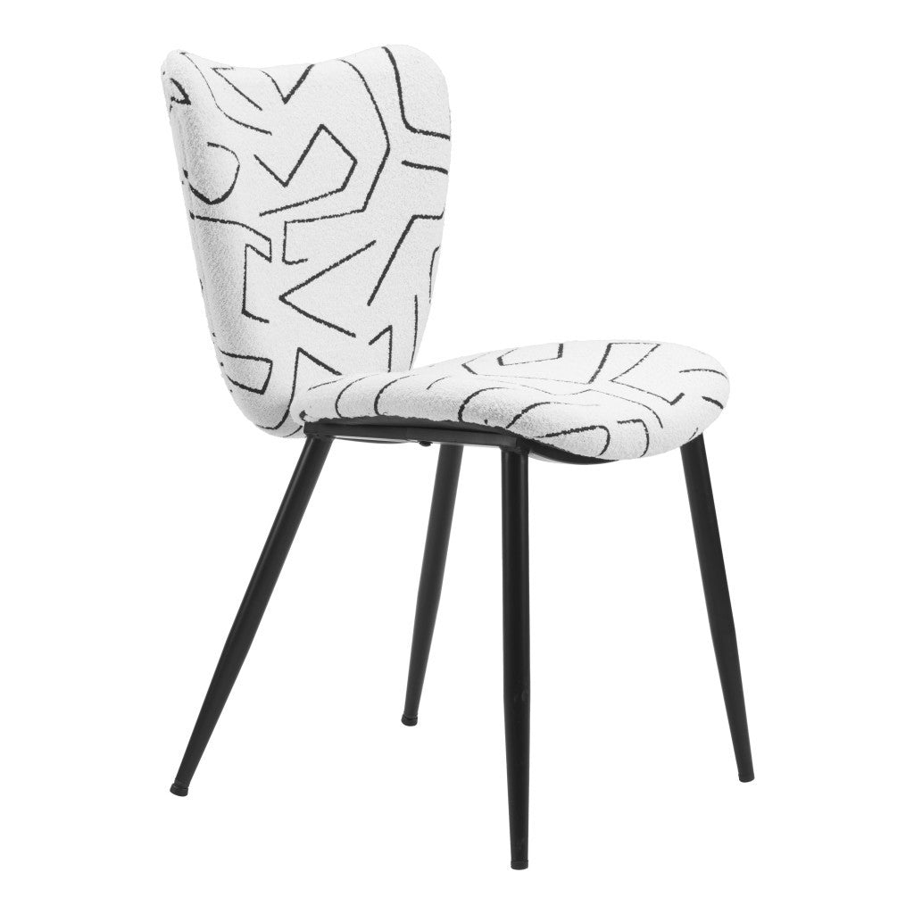Set of Two White and Black Upholstered Faux Shearling Dining Side Chairs - GreatEagleInc