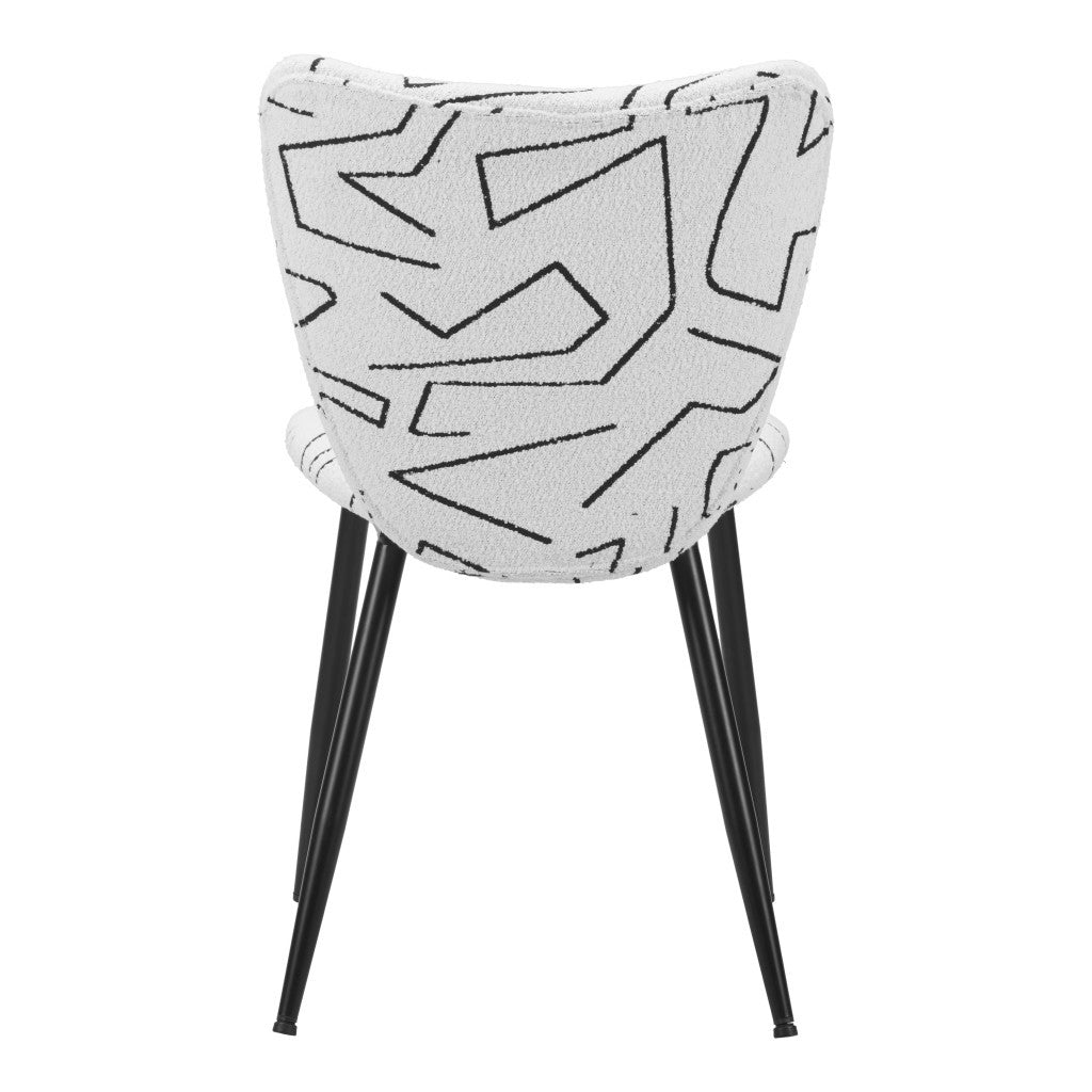 Set of Two White and Black Upholstered Faux Shearling Dining Side Chairs - GreatEagleInc