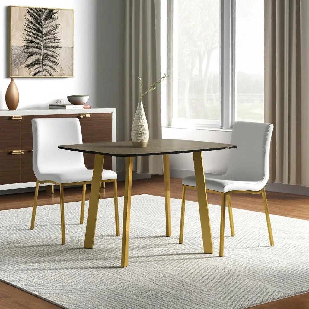 Set of Two White and Gold Upholstered Leather Dining Side Chairs Homeroots Kitchen & Dining