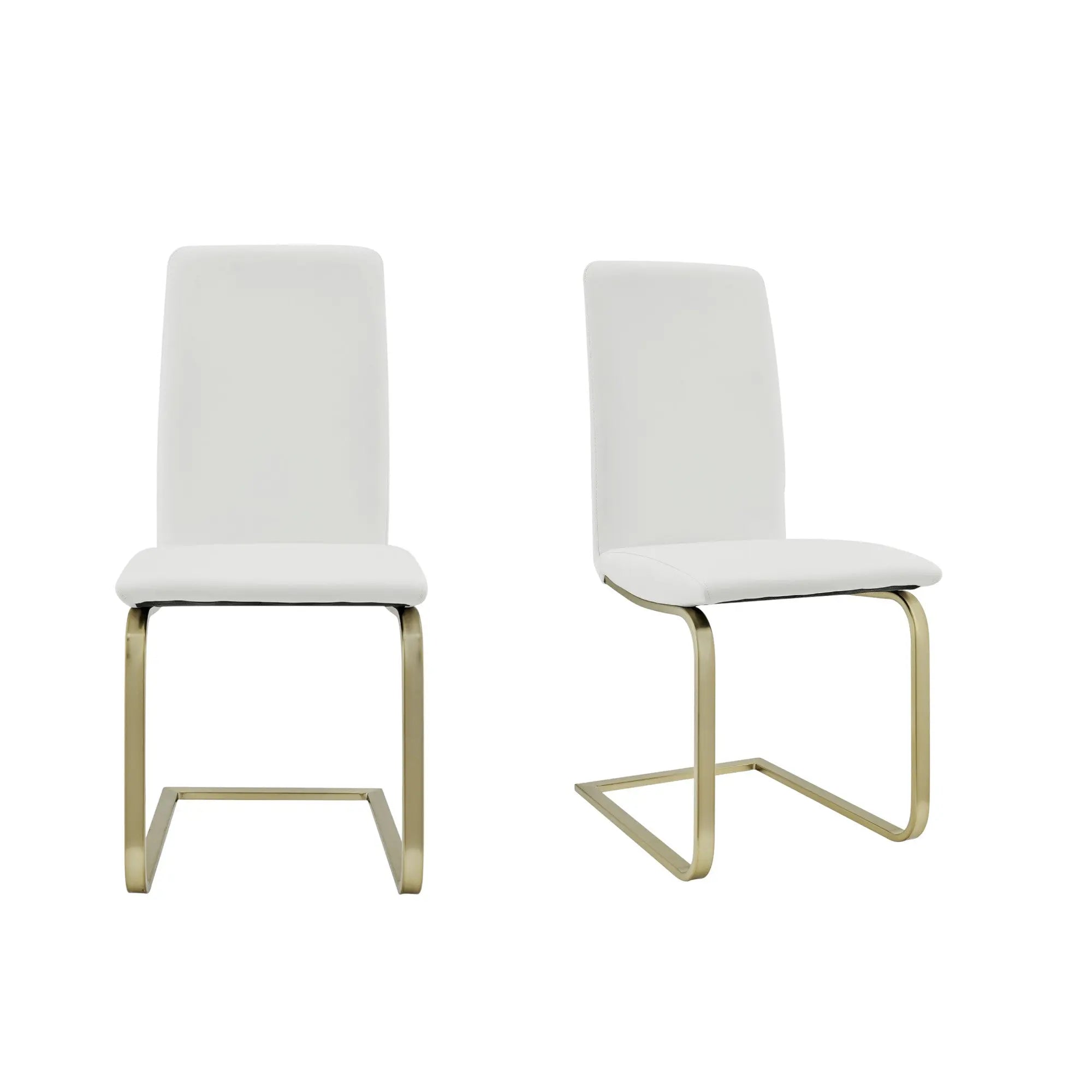 Set of Two White and Gold Upholstered Leather Dining Side Chairs Homeroots Kitchen & Dining