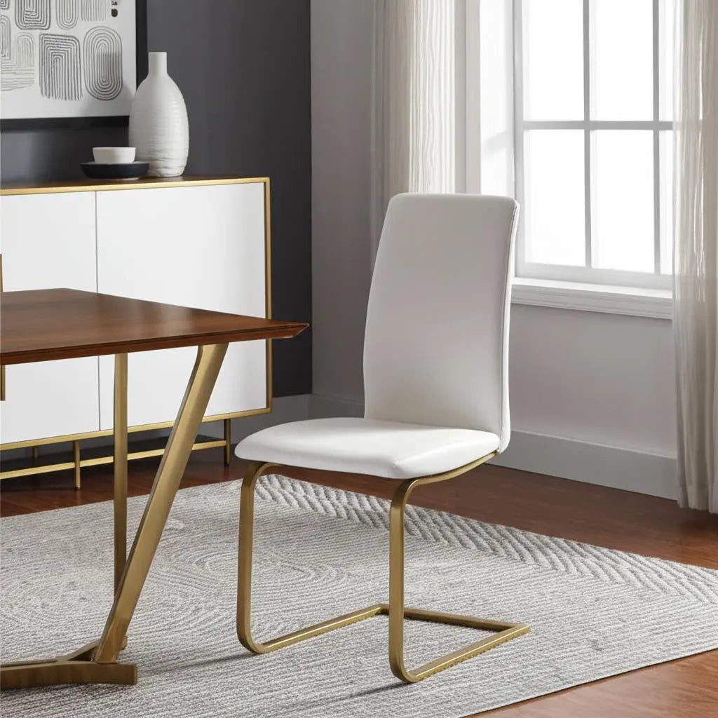 Set of Two White and Gold Upholstered Leather Dining Side Chairs Homeroots Kitchen & Dining
