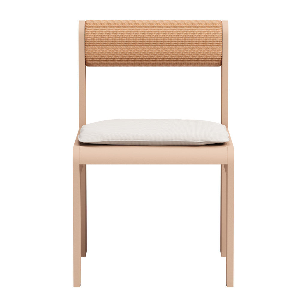 Set of Two White and Natural Slipcovered Upholstered And Aluminum Open Back Dining Side Chairs - GreatEagleInc