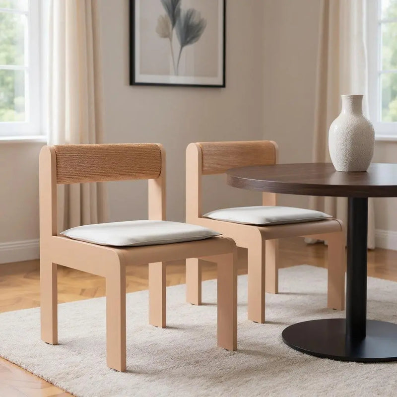 Set of Two White and Natural Slipcovered Upholstered And Aluminum Open Back Dining Side Chairs - GreatEagleInc